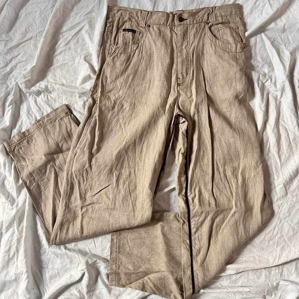 VTG MODISCH LINEN BROWN PANTS 36 DESIGNER RARE Y2k